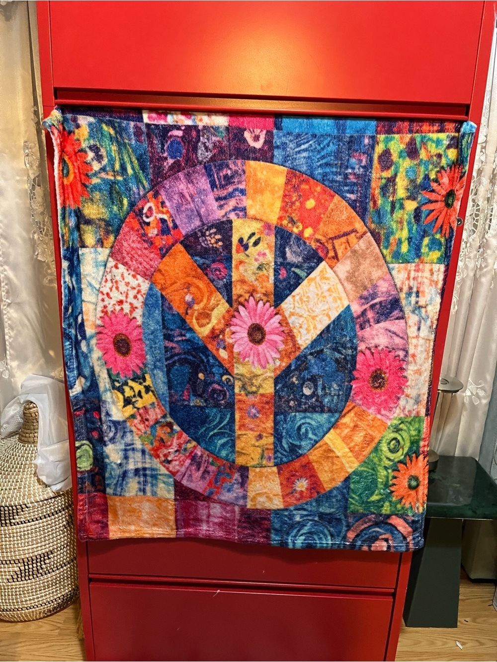 Vibrant Multicolor Peace Sign Wall Tapestry - Floral Accent